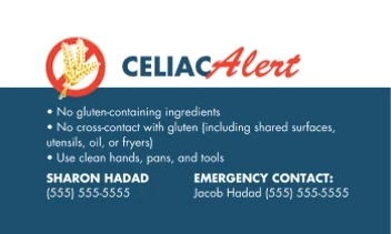 Celiac Alert Card