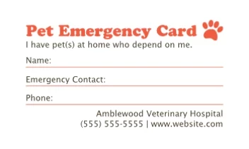 Pet Paw Emergency Card