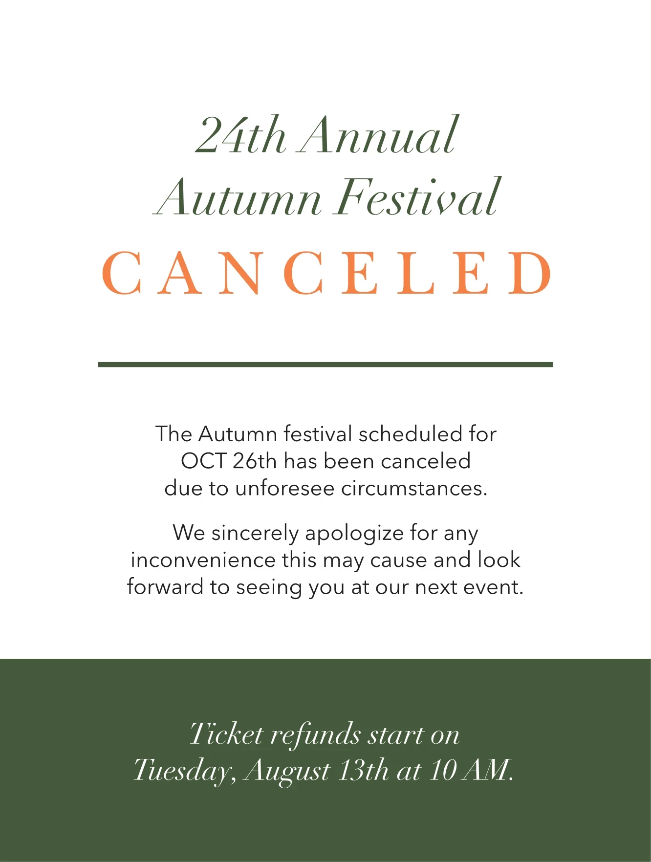 Seasonal Festival Canceled