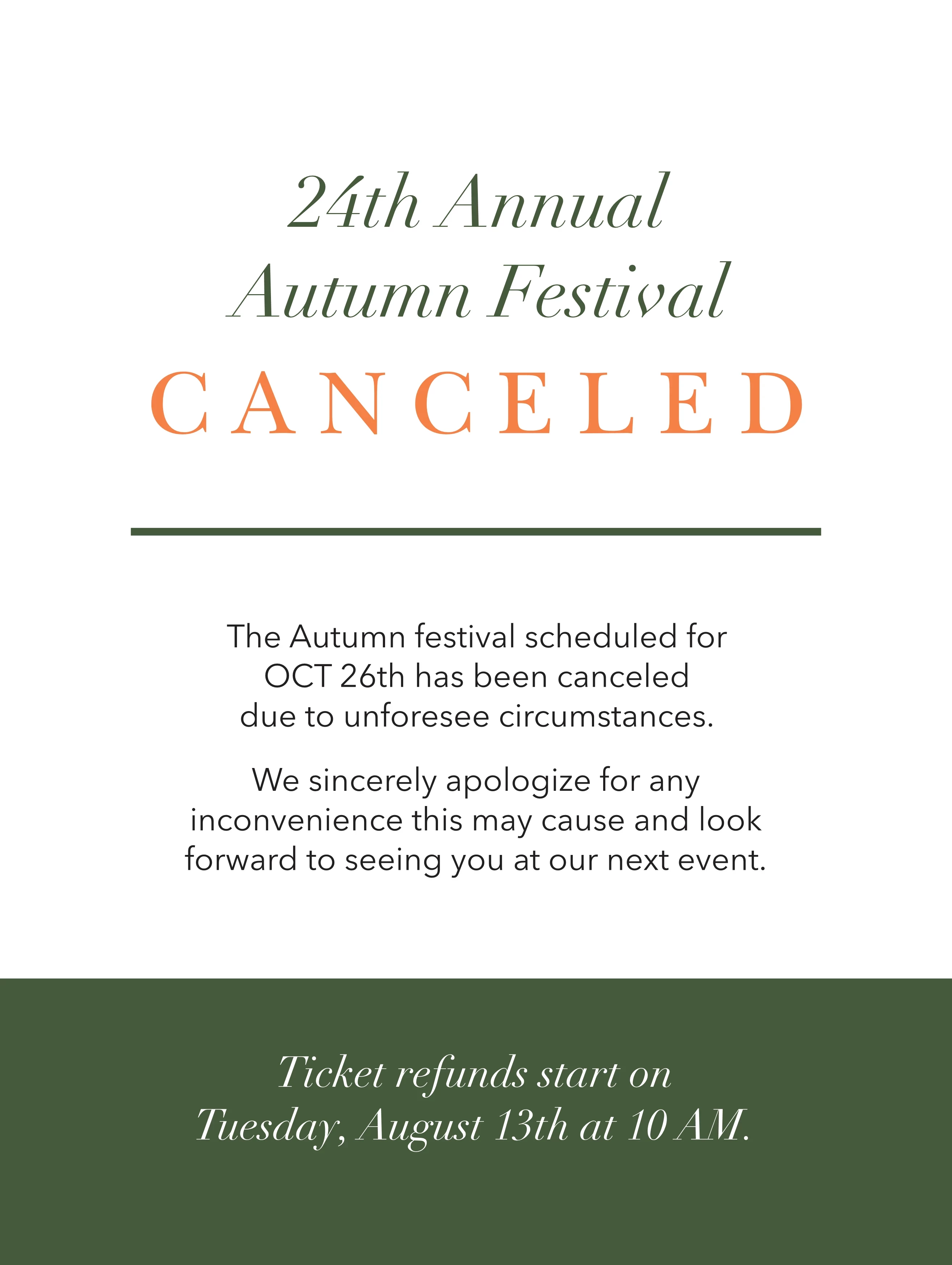 Seasonal Festival Canceled