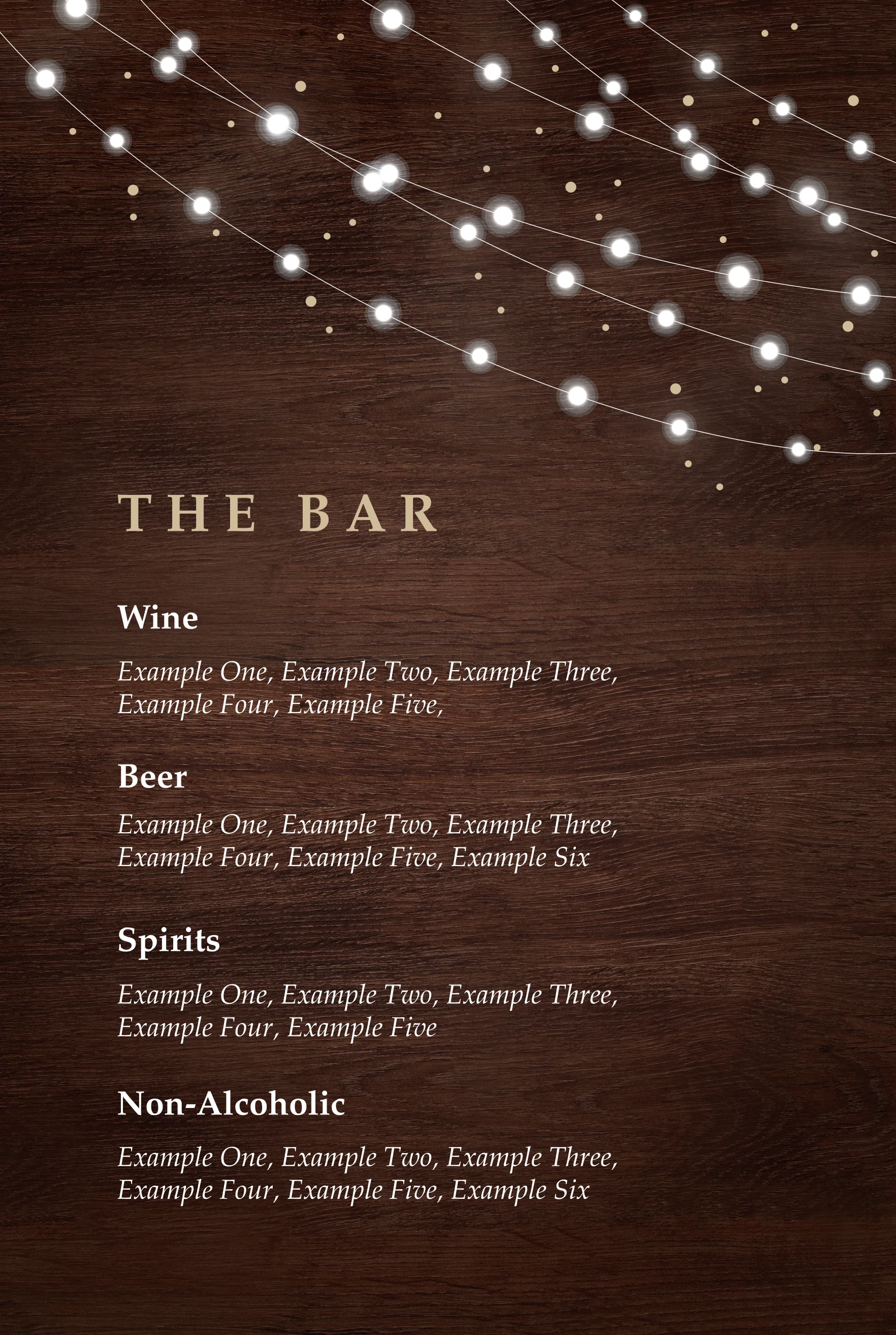 Fairy Lights Bar Menu