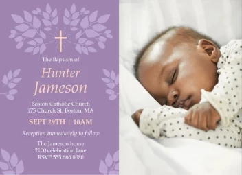 Delicate Leaves Baptism Invitation