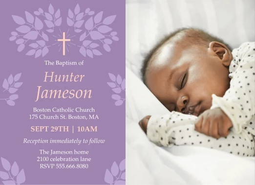 Delicate Leaves Baptism Invitation