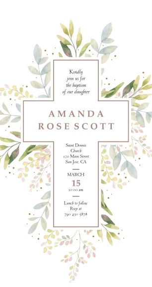 Floral Watercolor Cross Baptism