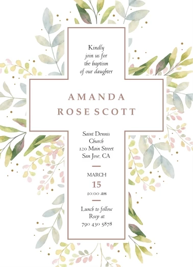 Floral Watercolor Cross Baptism