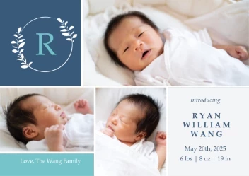 Leaf Monogram Birth Announcement Boy