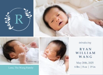 Leaf Monogram Birth Announcement Boy