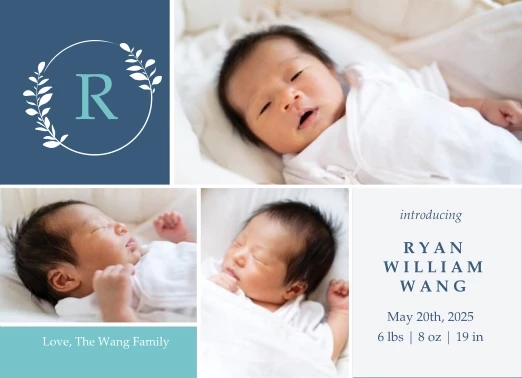 Leaf Monogram Birth Announcement Boy