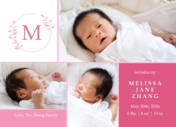 Leaf Monogram Birth Announcement Girl