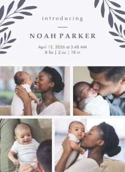 Classic Leaves Birth Announcement Boy