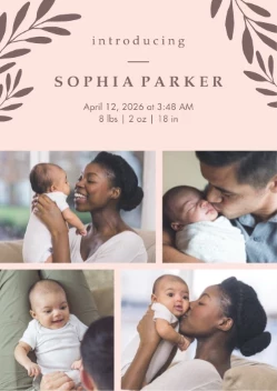 Classic Leaves Birth Announcement Girl