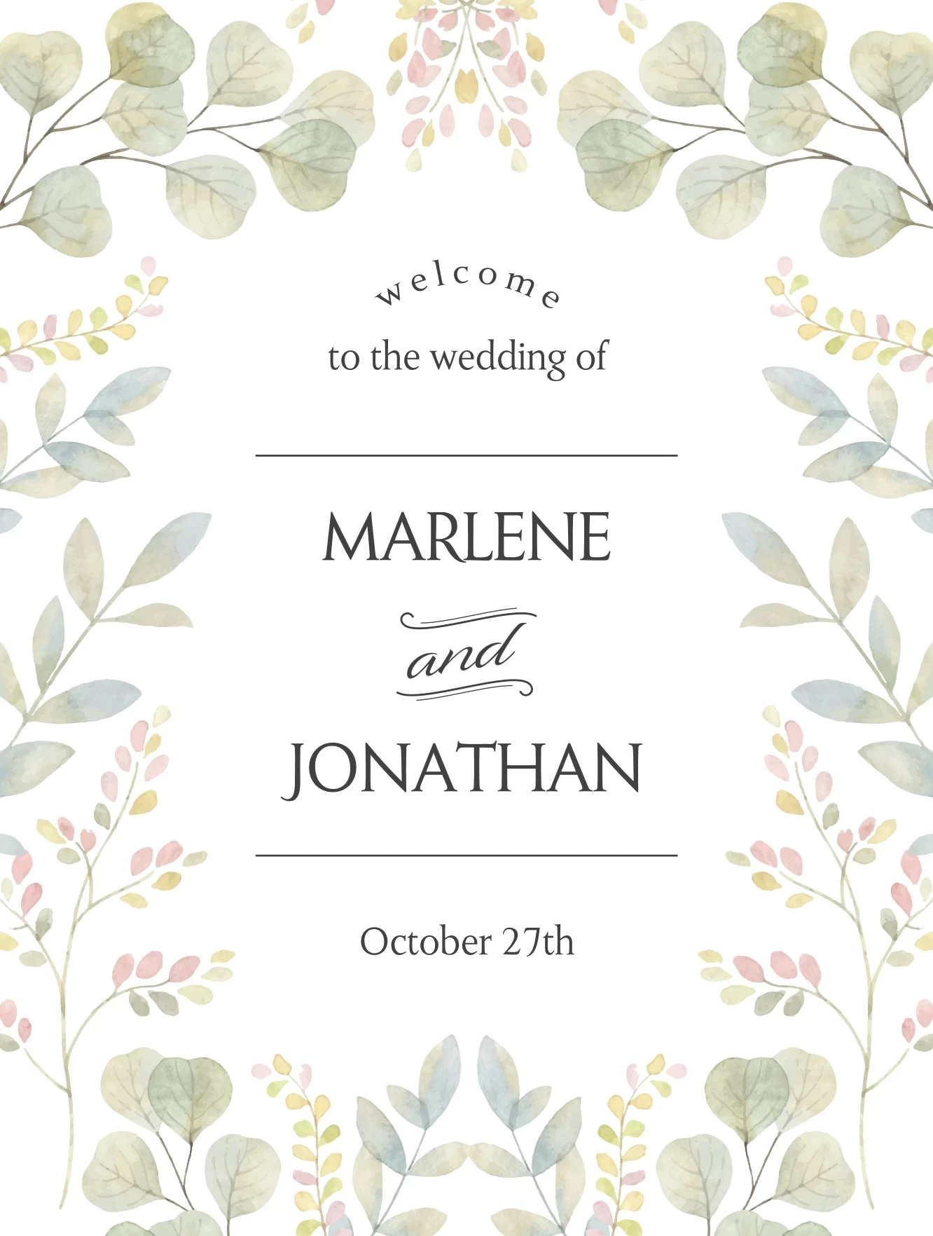 Wedding Welcome Foliage Poster