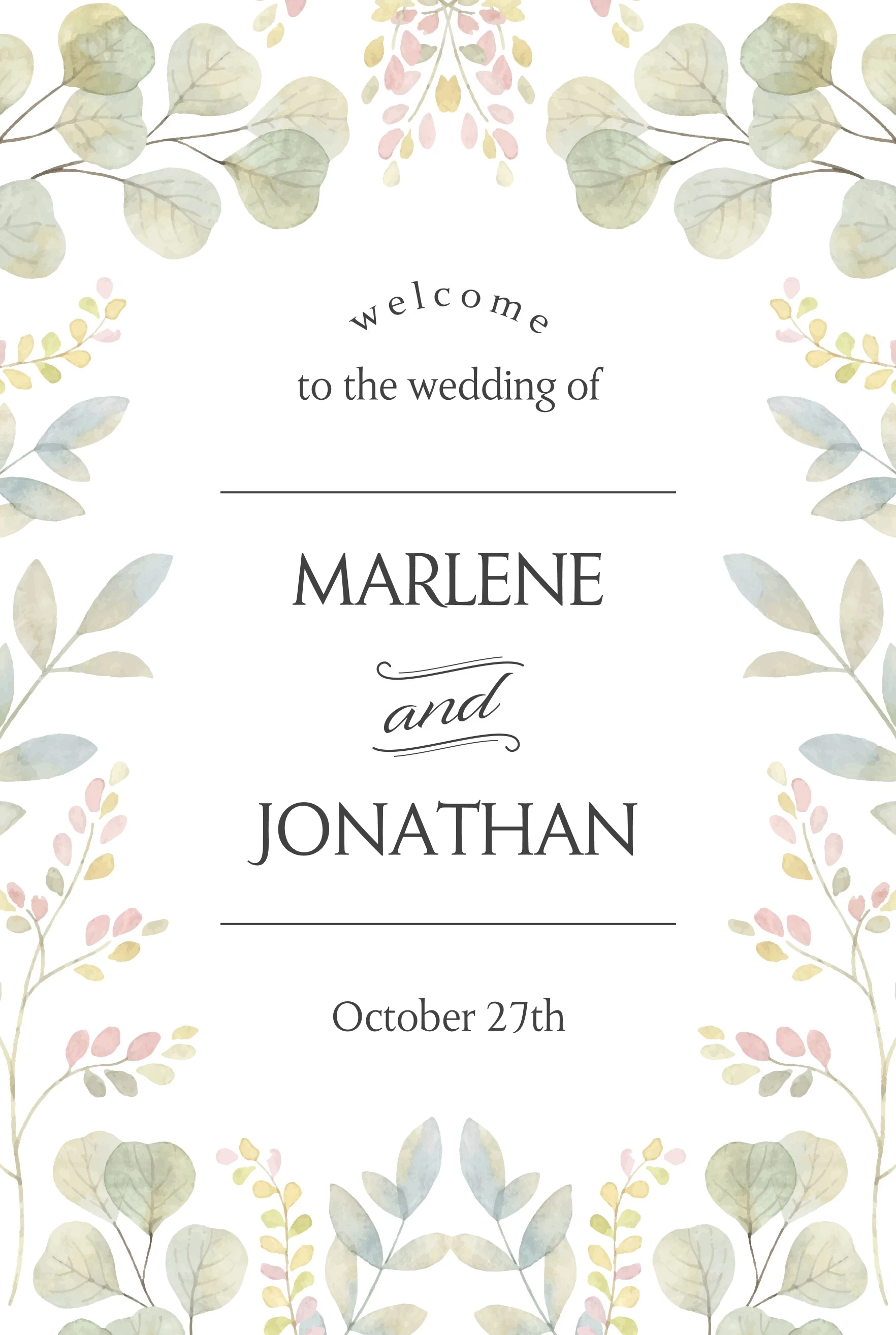 Wedding Welcome Foliage Poster