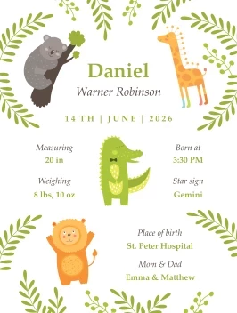 Safari Birth Announcement
