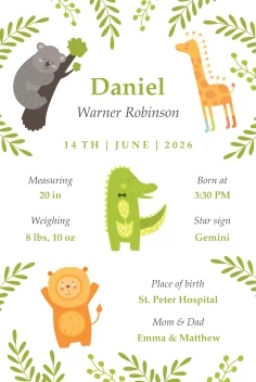 Safari Birth Announcement