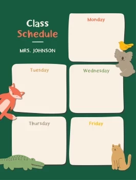 Cute Animals School Schedule