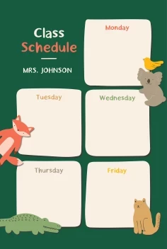 Cute Animals School Schedule