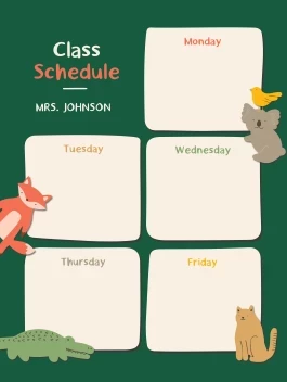 Cute Animals School Schedule