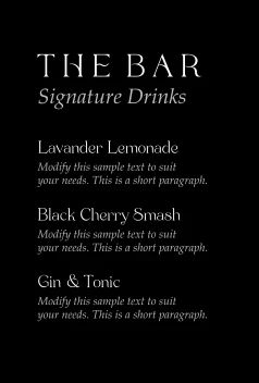 Chic Love And Thanks Bar Menu