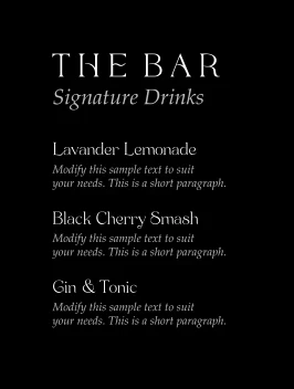 Chic Love And Thanks Bar Menu