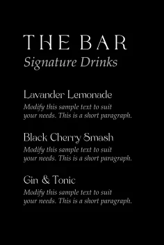 Chic Love And Thanks Bar Menu