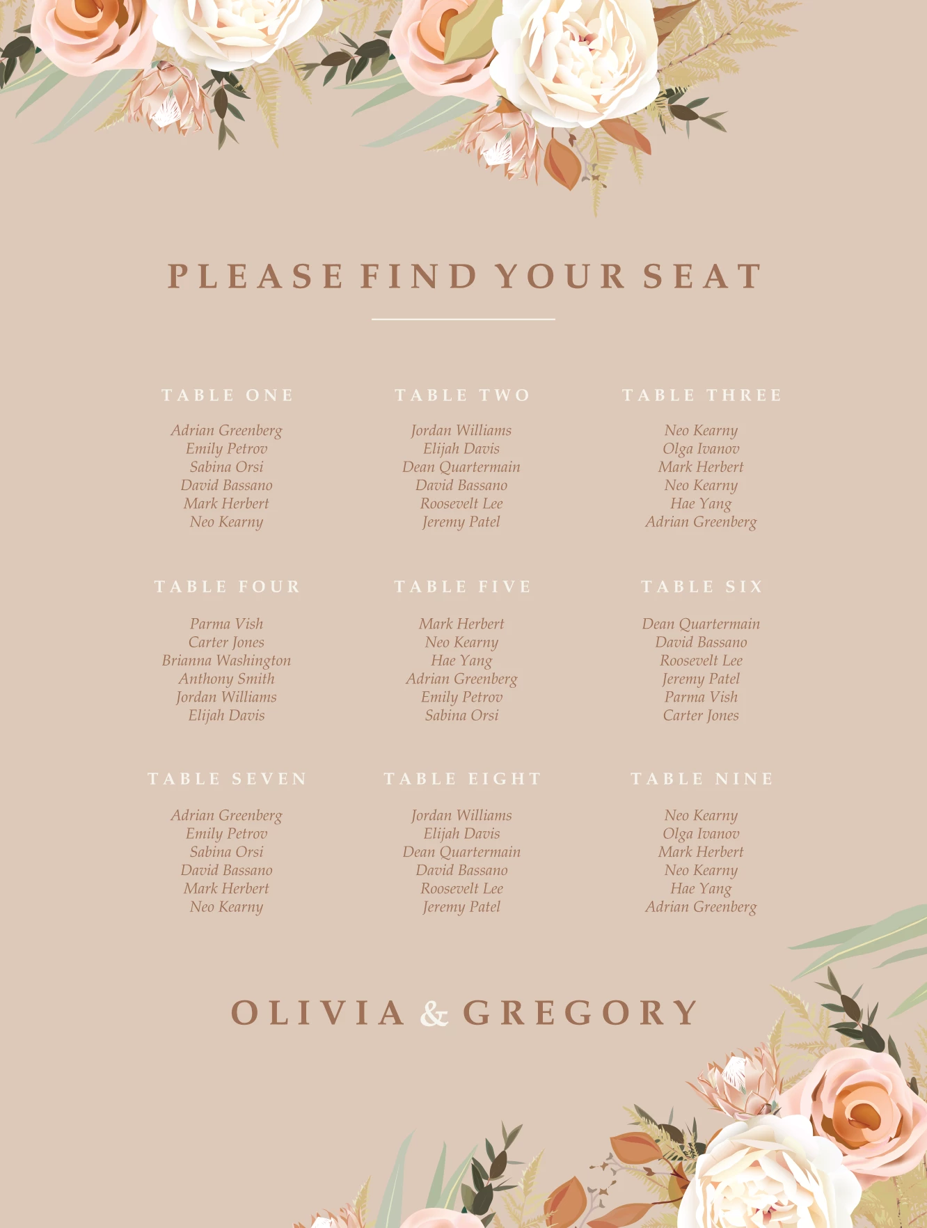 Floral Swirl Seating Chart