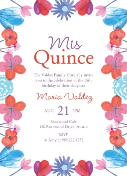 Watercolor Flowers Quinceañera