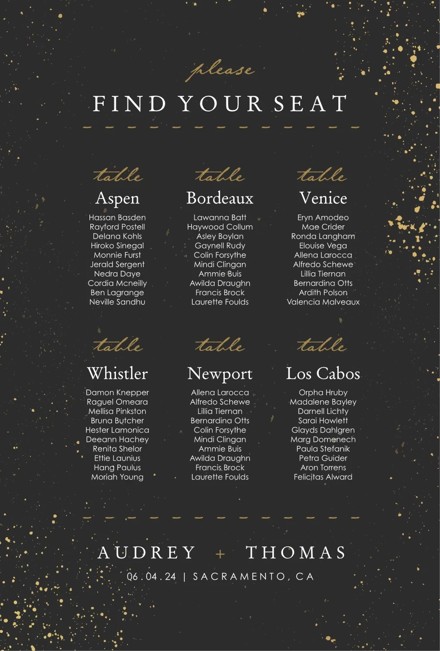 Modern Reception Seating Chart