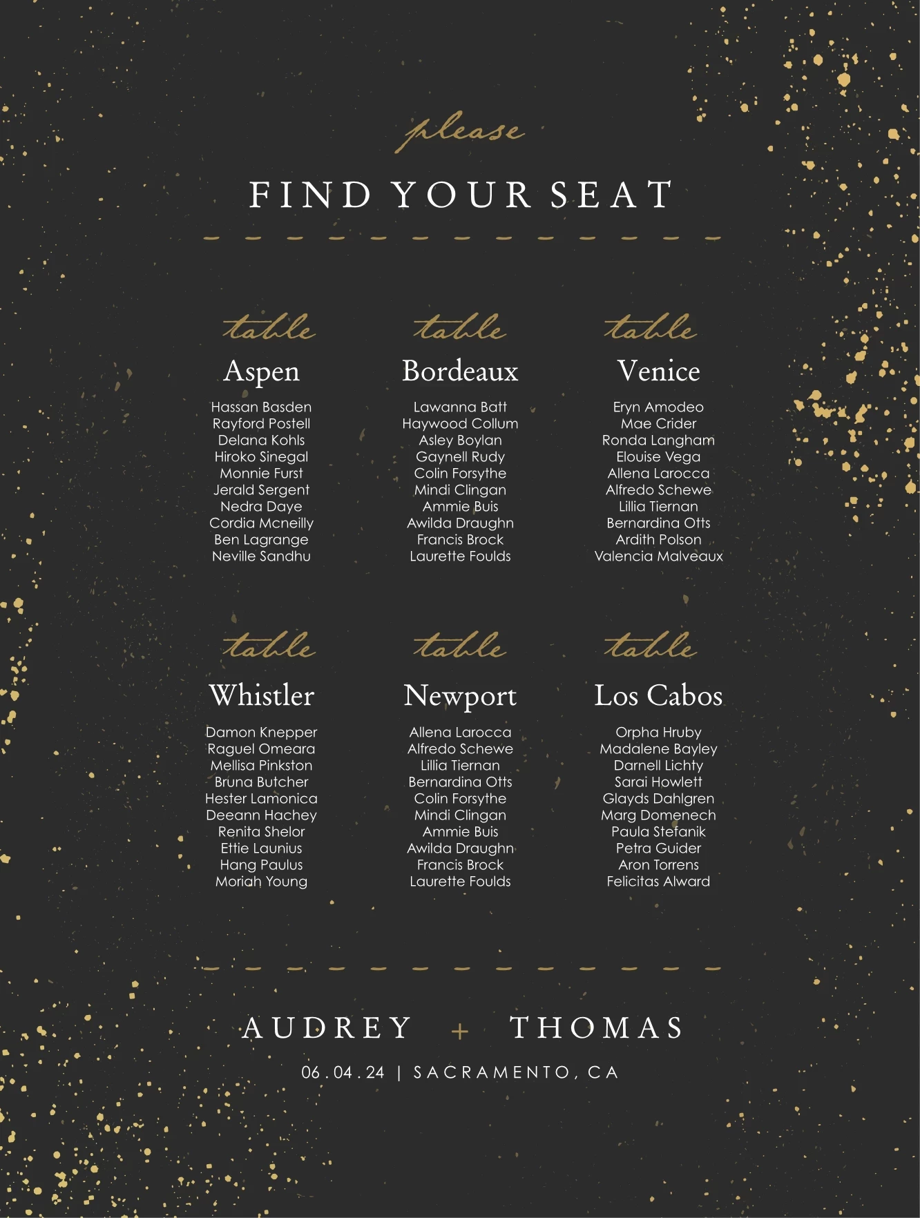 Modern Reception Seating Chart