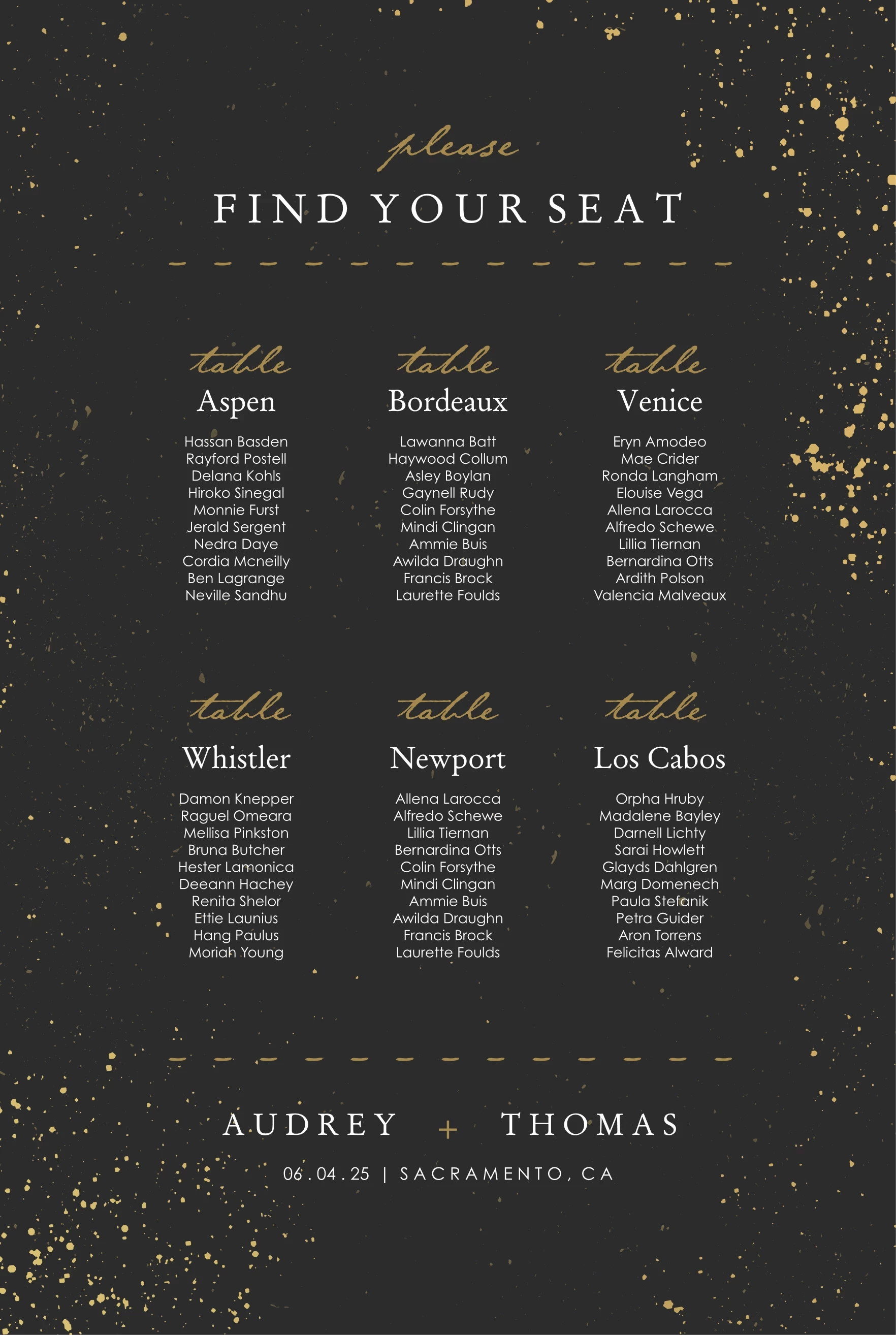 Modern Reception Seating Chart
